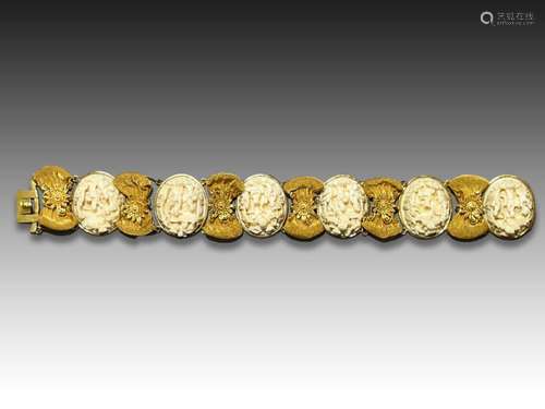 A CHINESE GOLD & CARVED FILIGREE BRACELET, QING DYNASTY ...