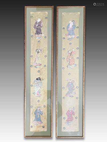 A PAIR OF CHINESE SILK EMBROIDERY PANELS, QING DYNASTY (1644...