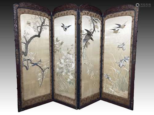 A CHINESE SILK EMBROIDERY FOLDING SCREEN, QING DYNASTY (1644...