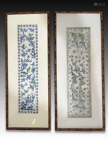 TWO CHINESE SILK EMBROIDERY PLAQUES, QING DYNASTY (1644-1911...