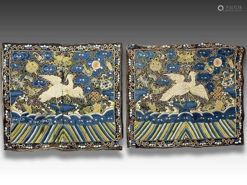 A PAIR OF CHINESE SILK GAUZE RANK BADGES OF A GOOSE, QIANLON...