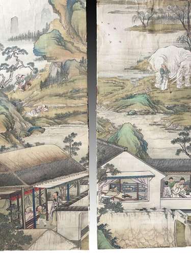 A PAIR OF CHINESE PAINTED WALLPAPER PANELS, QING DYNASTY (16...