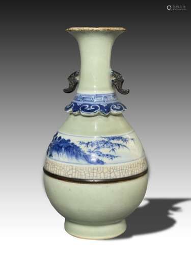 A CHINESE CELADON-GROUND VASE, 19TH CENTURY QING DYNASTY (16...