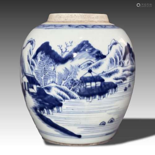 A CHINESE BLUE & WHITE JAR, QING DYNASTY (1644-1911)