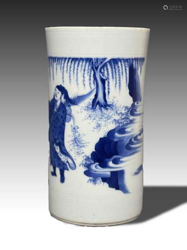 A CHINESE BLUE & WHITE BRUSH POT, QING DYNASTY (1644-191...