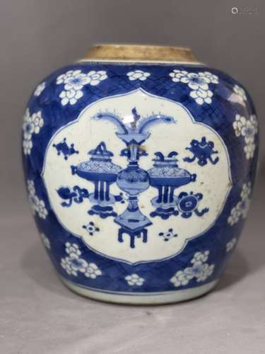 A CHINESE BLUE & WHITE PRUNUS JAR, KANGXI PERIOD (1662-1...