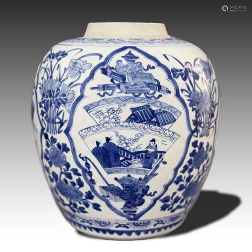 A CHINESE BLUE & WHITE JAR, KANGXI PERIOD (1662-1772)