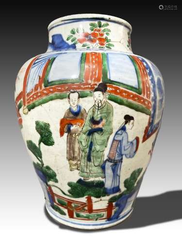 A CHINESE WUCAI VASE, TRANSITIONAL PERIOD 17TH CENTURY