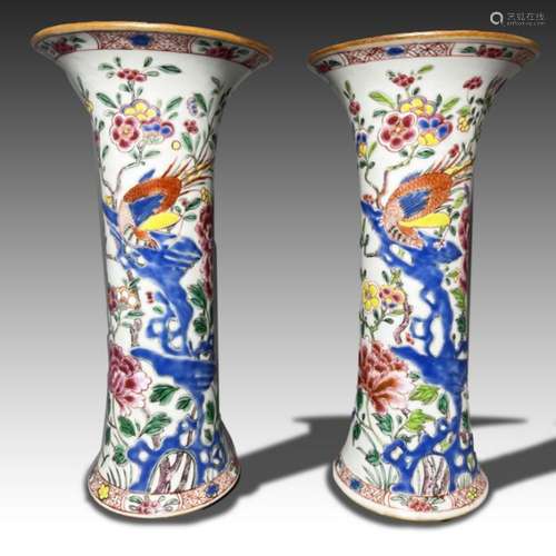 A PAIR OF CHINESE FAMILLE ROSE BEAKER VASES, YONGZHENG PERIO...