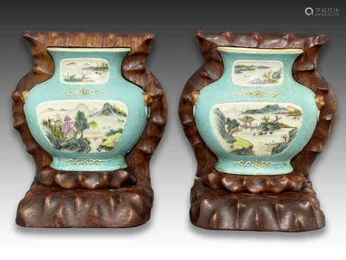 A PAIR OF CHINESE FAMILLE ROSE WALL PLAQUES, QIANLONG PERIOD...