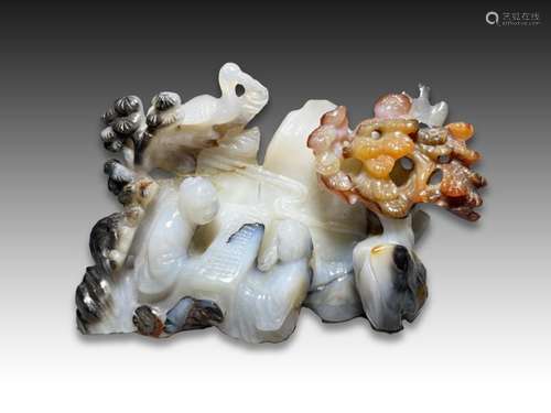 A CHINESE MULTI COLOURED AGATE BRUSH REST PLAQUE, QING DYNAS...