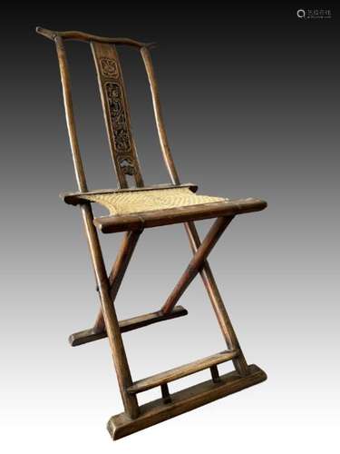 A CHINESE HARDWOOD FOLDING CHAIR, 18TH CENTURY, QING DYNASTY...