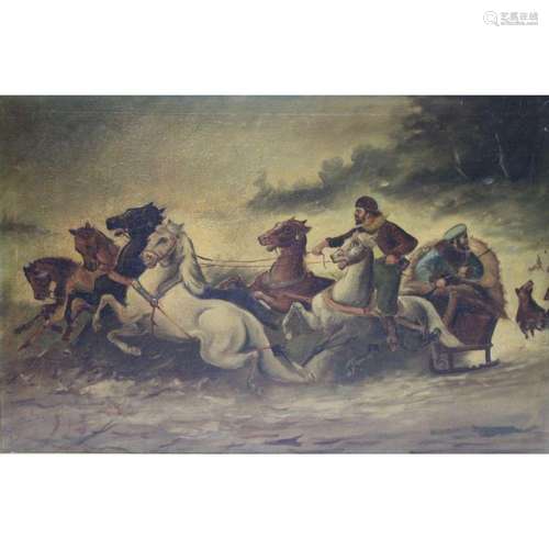 A. Spoyer Oil On Canvas Horses & Sled