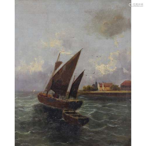 F. Clariton Signed Oil On Canvas. Ship At Sea.