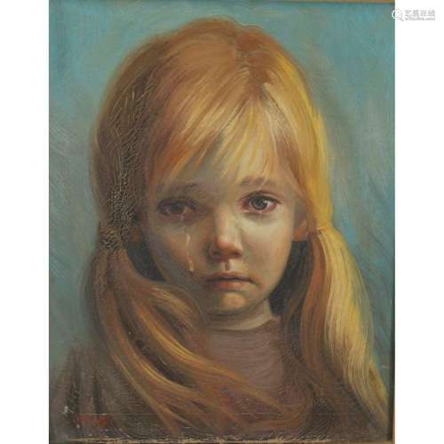 V. Rivetti Oil On Canvas "Crying Girl".