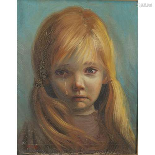 V. Rivetti Oil On Canvas "Crying Girl".