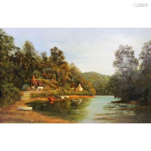 M. Gearing Signed Oil On Canvas River Scene.