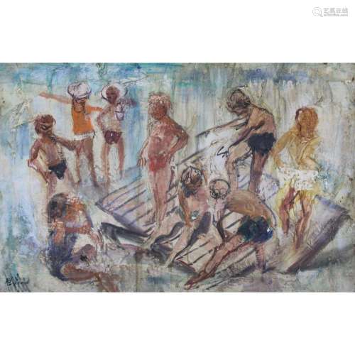 Illegibly Signed Oil On Board Bathers.