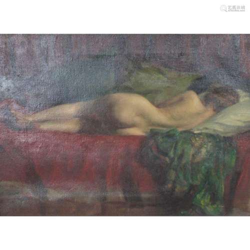Unsigned Oil On Canvas Sleeping Nude.
