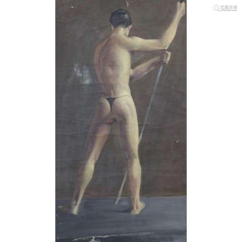 Unsigned Oil On Canvas Male In G-String.