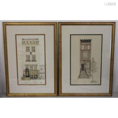 2 Barbara Bellin Signed Watercolors Of Town Houses