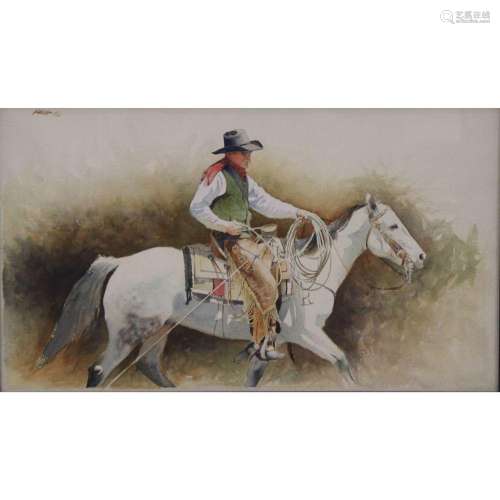 Kaliep? Signed Watercolor Of A Cowboy On Horse.