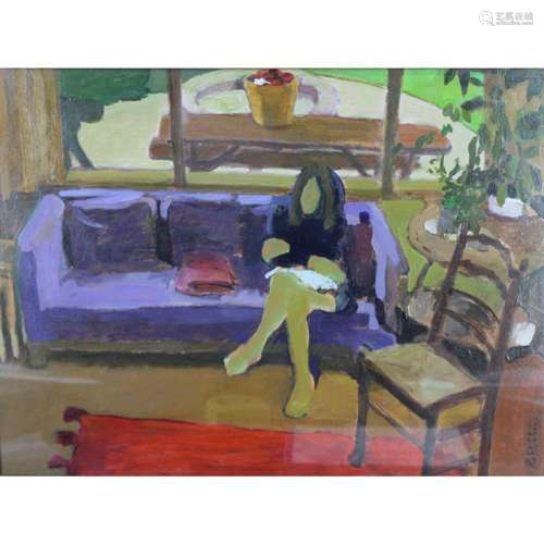 Roth....? Signed Oil On Paper Lady On Settee.