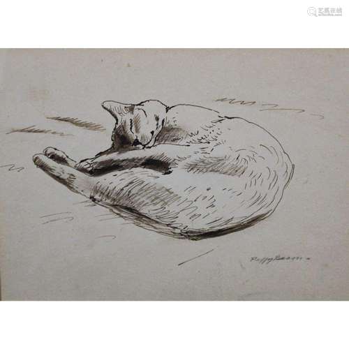 Peggy Bacon Signed Drawing Of A Cat