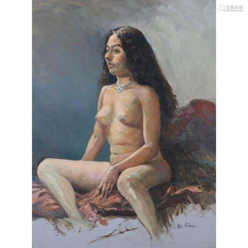 N.K. Gibbs Signed Oil On Board Nude Female.