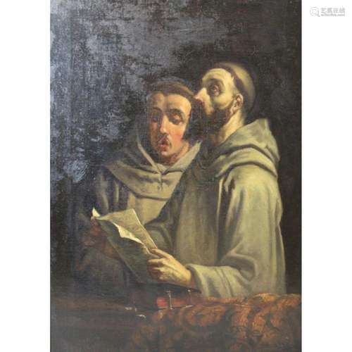 Unsigned Oil On Canvas Monks