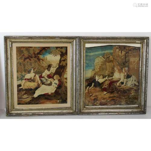 2 Framed Antique Tapestries