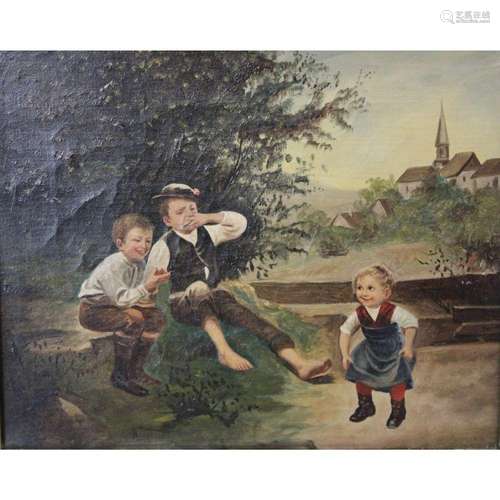 Unsigned Oil On Canvas, Children