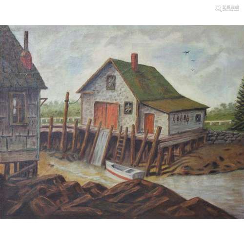 Harry Arnhols Signed Oil On Canvas House On River