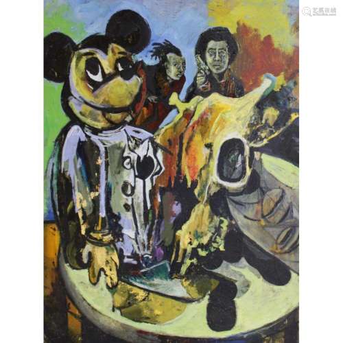 Unsigned Oil On Canvas Mickey Mouse.