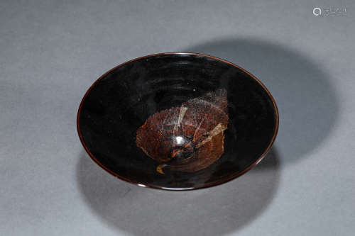 吉州窯黑釉木葉紋碗
