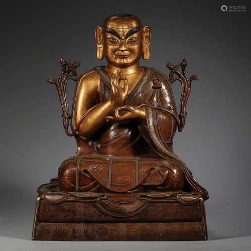 CHINESE BRONZE CLAY GOLD BUDDHA STATUE, 14TH CENTURY