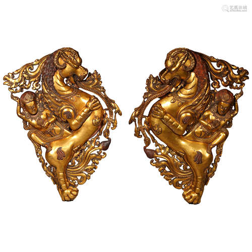 A PAIR OF CHINESE XIZANG BRONZE GILT PROTECTION METHOD MING ...