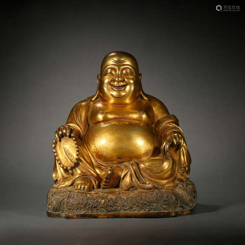 CHINESE BRONZE GILT STATUE OF MILLEPHO IN QING DYNASTY