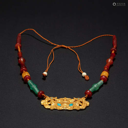 A GROUP OF CHINESE AGATE PURE GOLD COLLARS FROM THE HAN DYNA...