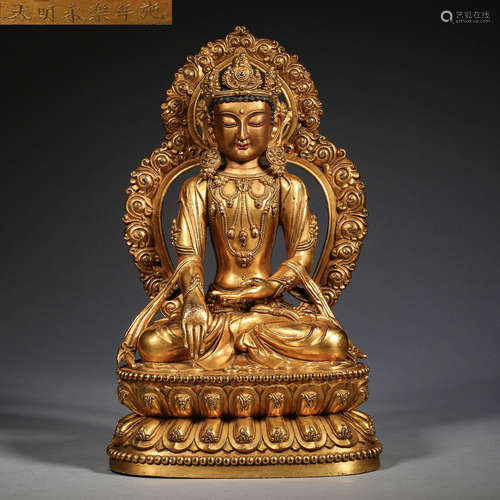 CHINESE BRONZE GILDING BUDDHA STATUE OF MING DYNASTY YONGLE ...