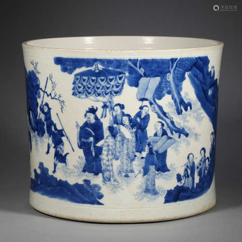 CHINESE BLUE AND WHITE FIGURE PORCELAIN PEN HOLDER FROM THE ...