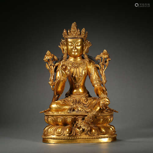 CHINESE BRONZE GILT BODHISATTVA BUDDHA STATUE OF TIZANG KING...