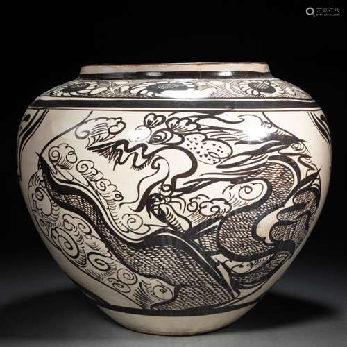 CHINESE CIZHOU WARE DRAGON AND PHOENIX PATTERN POT SONG DYNA...