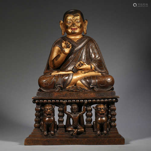 CHINESE BRONZE CLAY GOLD BUDDHA STATUE, 14TH CENTURY