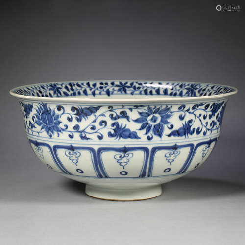 CHINESE BLUE AND WHITE PORCELAIN BOWL IN YUAN DYNASTY (BROKE...