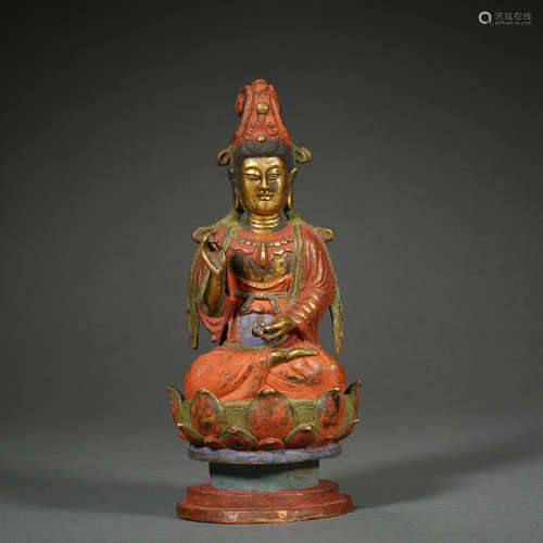 CHINESE BRONZE GILT PAINTED BUDDHA STATUE OF LIAO DYNASTY