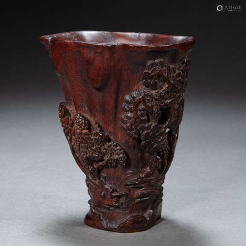 CHINESE BAMBOO CARVING CUP FROM QING DYNASTY