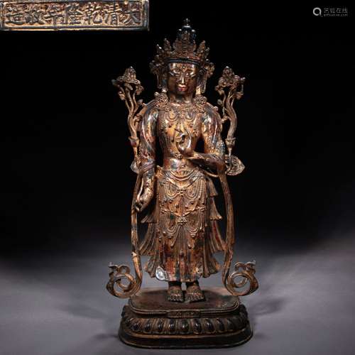 CHINESE BRONZE CLAY GOLD BUDDHA STATUE IN QING DYNASTY