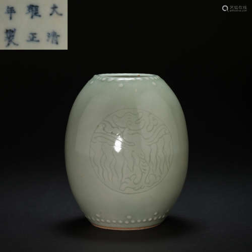 CHINESE BEAN GLAZE DRUM NAIL POT FROM THE QING DYNASTY