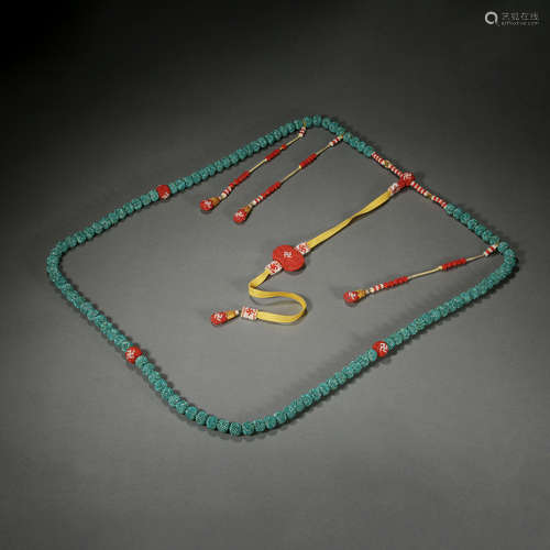 A SET OF CHINESE ALOES BAG TURQUOISE BEADS CHAOZHU QING DYNA...